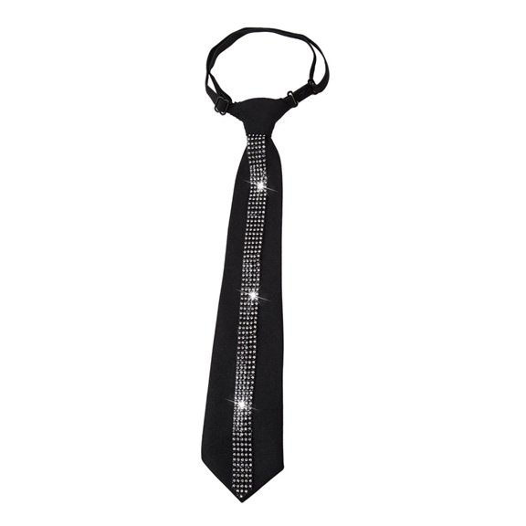 JZROCKER Women's Adjustable Pre Tied Black Necktie with Sparkling Rhinestones Detailing for Parties and Business Meetings Tie