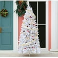 BSHAPPLUS 7.5 ft Pre-Lit White Christmas Tree,600 Color-Changing LED Lights,1600 Branch Tips,Hinged Pine with Stand,Artificial Xmas Tree,Warm Light and Three-color Light