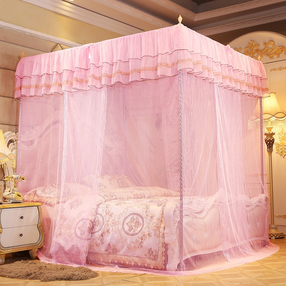 LIYJTK Girls Pink Net Bed Canopy