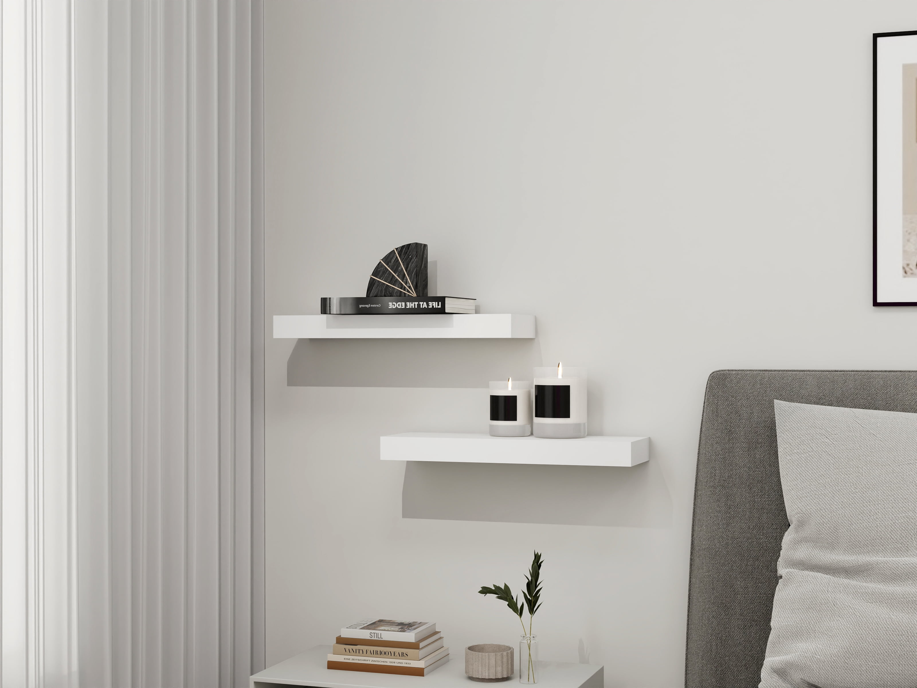 Mainstays White 16.5" Wood Floating Shelves, Set of 2
