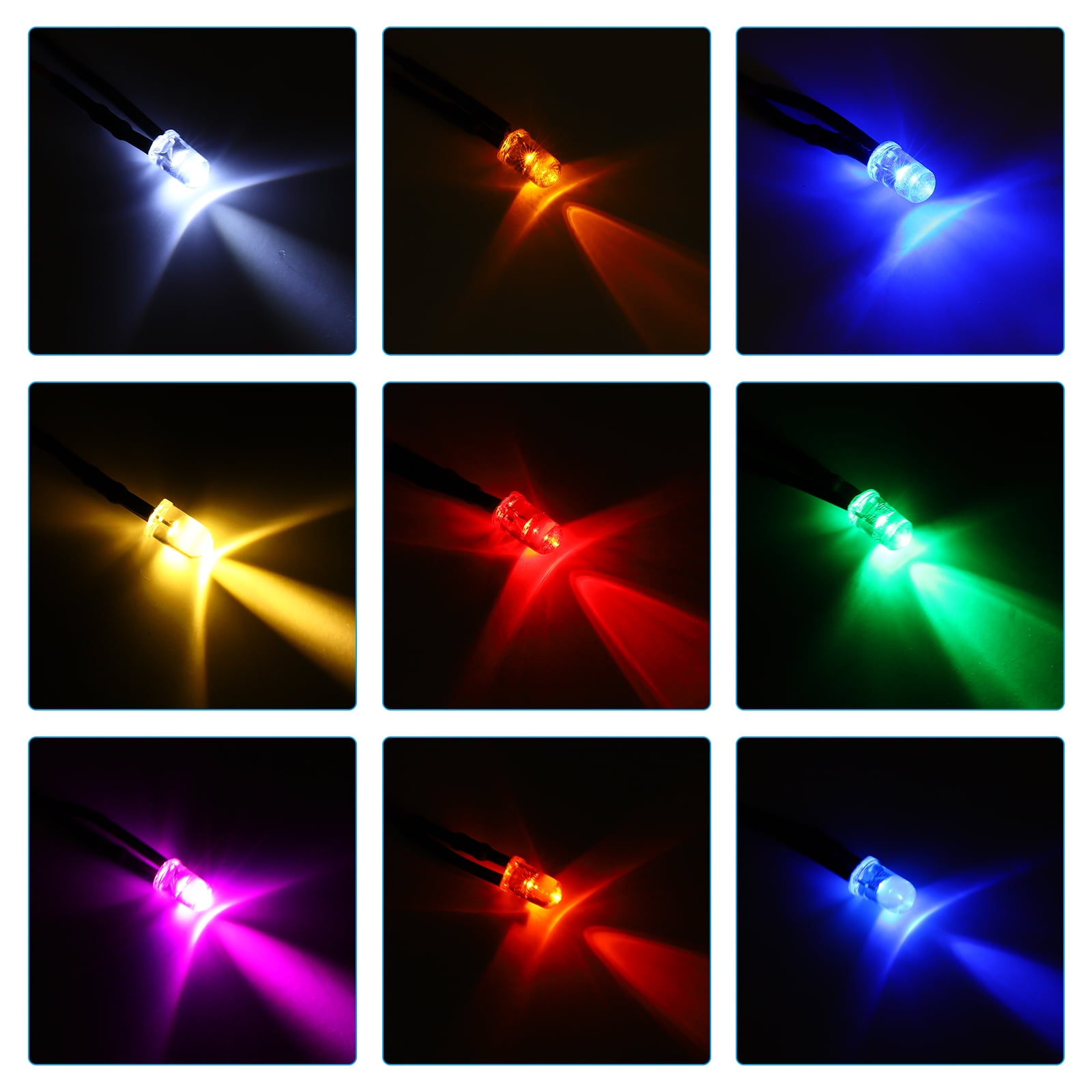 Uxcell 5mm LED Diode Light, 130 Pcs 4.5-6V DC Pre Wired Mini LED Lights Bulb Light-emitting Lamp for RC DIY Indicator Lighting, Assorted Color (10 PCS/Color)