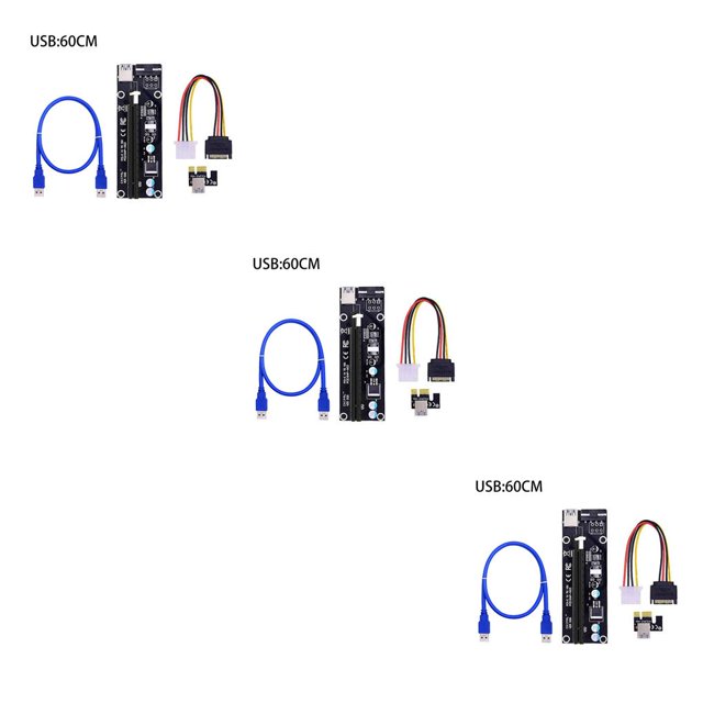 Wweixi Wholesale USB 3.0 PCI-E pci e Riser 1X 4x 8x 16x Extender Riser Adapter Card SATA 15pin Male to 6pin Power Cable Black 60CM 3Set
