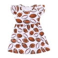 thumbnail image 4 of Rggeeun Child Girls Dresses Cartoon Baseball Graphics Fly Sleeve Crew Neck A Line with Waist Draping Ruffle Knee Length for Summer Playground Delicate Sundress,Brown,9-10 Years, 4 of 4