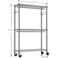 thumbnail image 3 of 3-Tier Heavy Duty Rolling Garment Rack, Chrome Metal Freestanding Closet Wardrobe Rack with Double Rods and Side Hooks, 15.7" D x 45.3" W x 79.6" H, 3 of 12