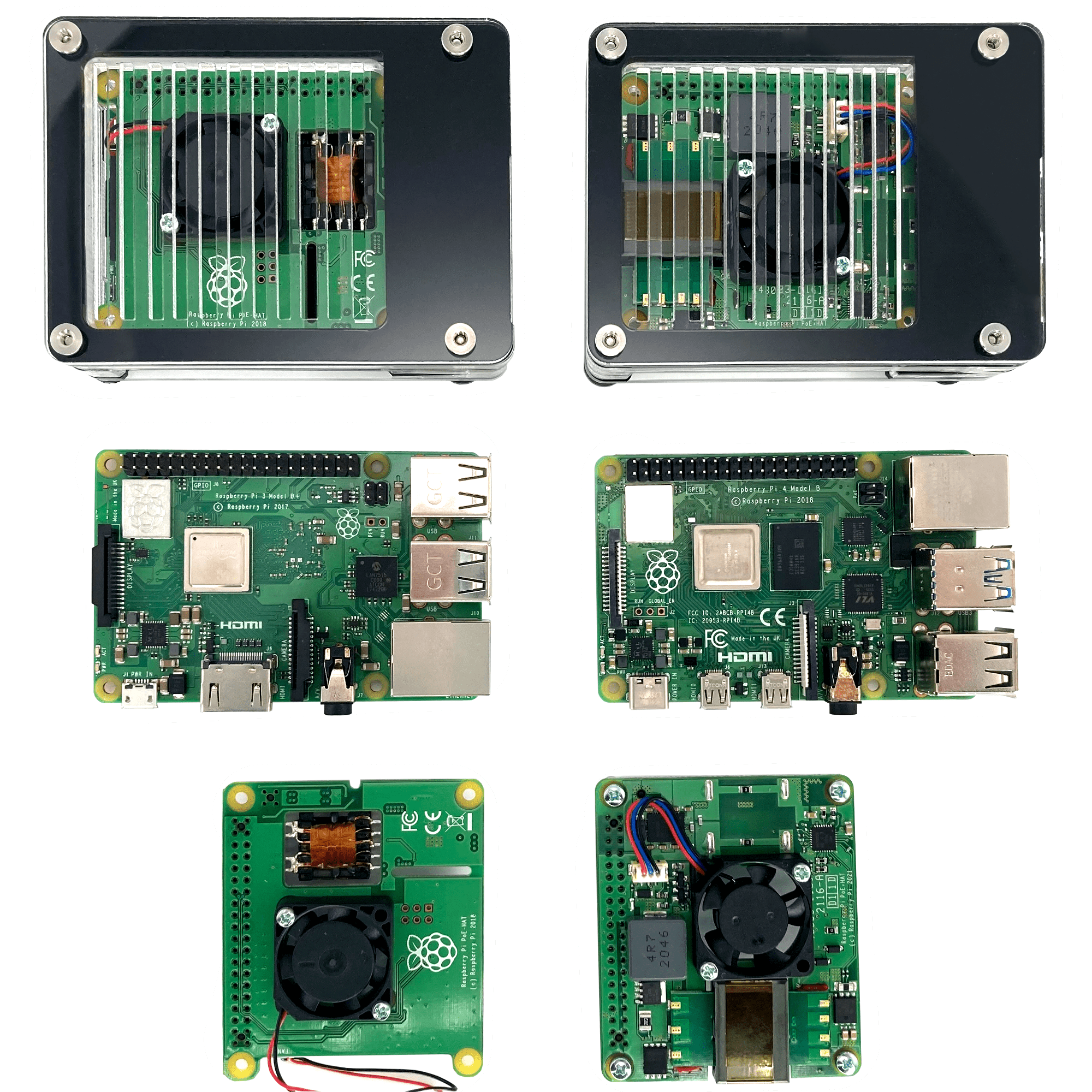 C4Labs Zebra PoE + Case Kit for Raspberry Pi 4B or 3B+ and PoE+ HAT or Official PoE Hat - Black Ice