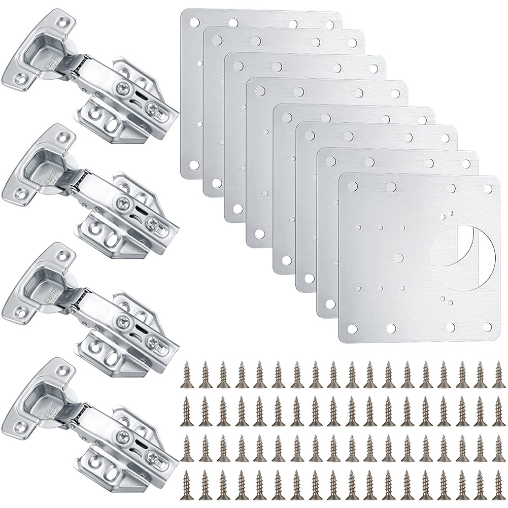 4 Pcs Hinges and 8 Pcs Hinges Repair Plates Kitchen Hinge Mounting Brackets Concealed