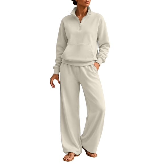 Women's Sweatsuits 2 Piece Outfits Lounge Sets | Cozy Airport Outfits,Casual Sweat Sets for Fall And Winter,Half Zip Pullover And Baggy Sweatpants with Pockets QURATI