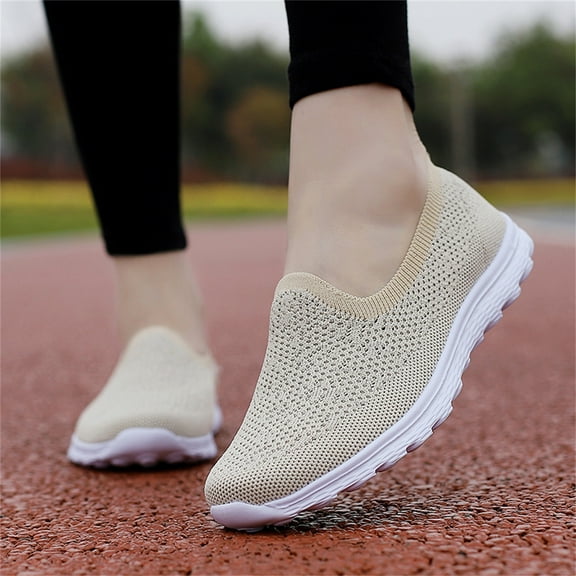 CAICJ98 Tennis Shoes Womens Women's Walking Shoes Comfortable Mesh Loafers Tennis Slip-on Sneakers,Beige