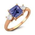 thumbnail image 2 of 0.95 Ctw Princess cut Square Tanzanite 925 Sterling Silver Rose Vermeil Trio Stone Dainty Women Valentines Day Gifts Ring, 2 of 4