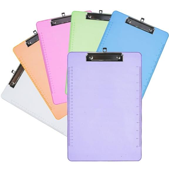 BrilhoGlee 6 Pack Plastic Office Clipboards, Assorted Clear Colored Clip Boards Bulk, Low Profile Clip Board 13.4 x 9.4 Inch Letter Size for Classroom and Office Use