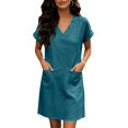 thumbnail image 2 of Womens Elegant Double Pocket Dress V Neck Mini Fashionable Casual Dress, M, 2 of 7