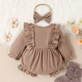 thumbnail image 2 of Infant Baby Girl Fall Winter Ruffled Bodysuit Sweater Romper + Headband Long Sleeve Warm Jumpsuit 0-18M, 2 of 5