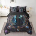 thumbnail image 3 of Manfei Boho Black Cat Twin Bedding, Mystic Cosmic Orbit Bedding Comforter Set, Black Teal, Black Reversible, 7pcs, 3 of 6