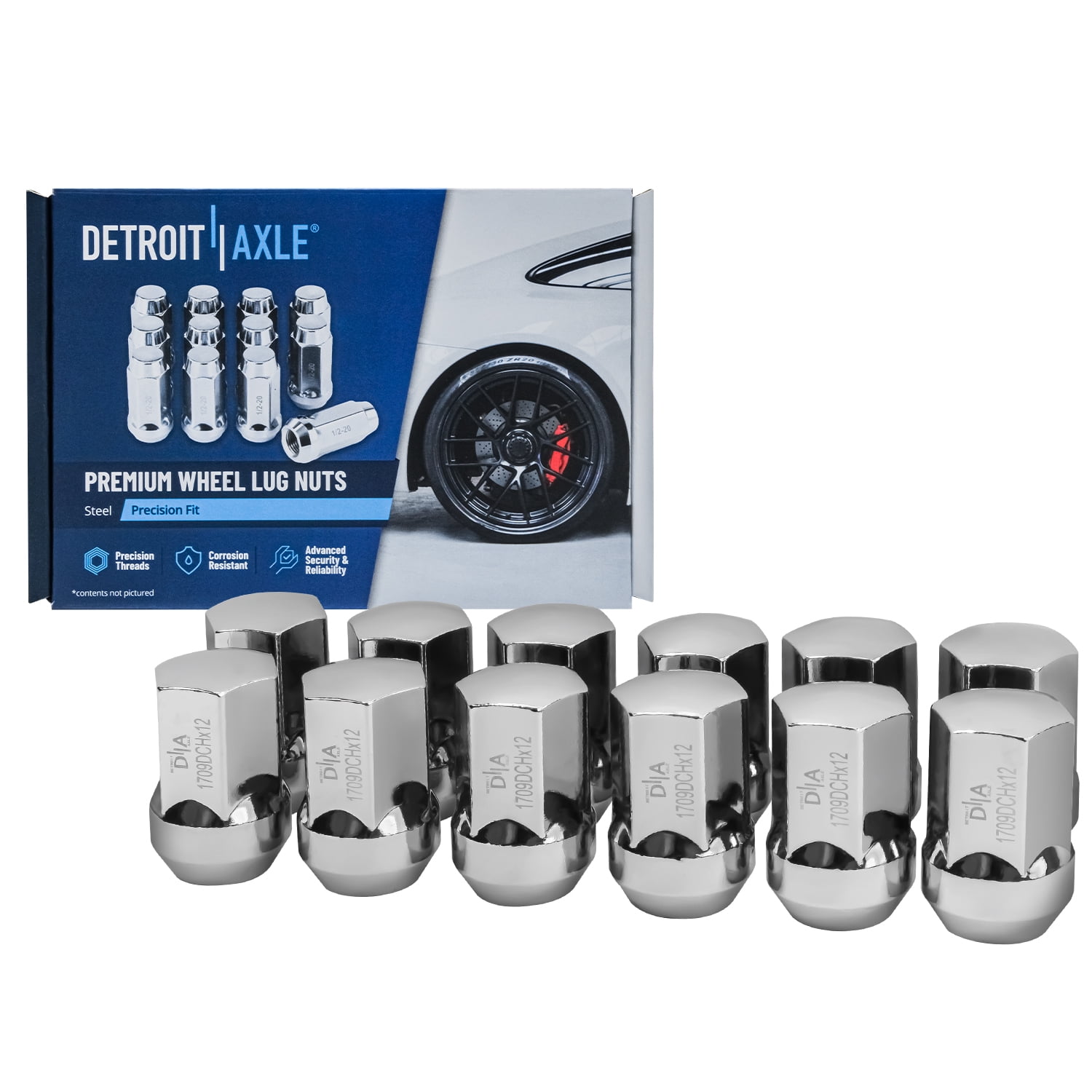 Detroit Axle - 14x1.5 Chrome Wheel Lug Nuts Replacement for 2012-2018 Ram 1500 1.65' Length