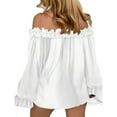 thumbnail image 7 of BRELIL Women Fall Off Shoulder Ruffle Sleeve Blouse Flowy Casual Solid Basic Tops for Women, White S, 7 of 7
