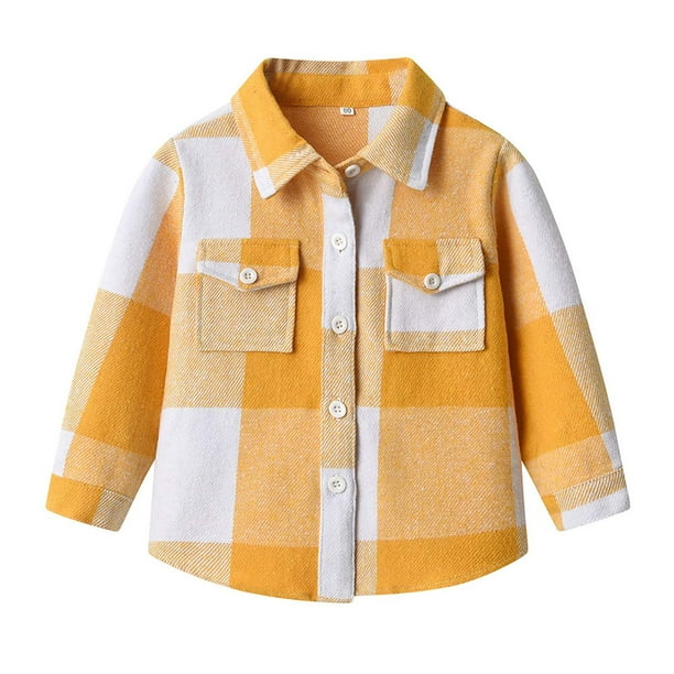 Chaquetas y abrigos casuales de manga larga sin capucha para niños pequeños, camisa de franela, chaqueta a cuadros de manga larga con solapa, tops de otoño para niños y niñas, camisa para niños