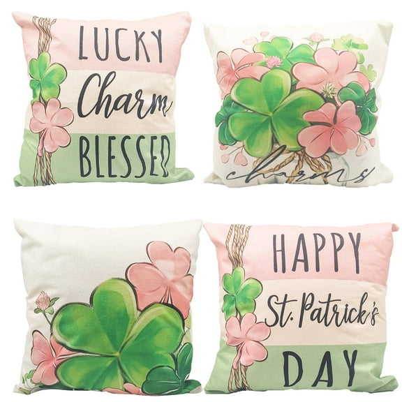 Hanmun St Patricks Day Throw Pillow Covers 18x18 in Set of 4 Linen Couch Sofa Holiday Decorations