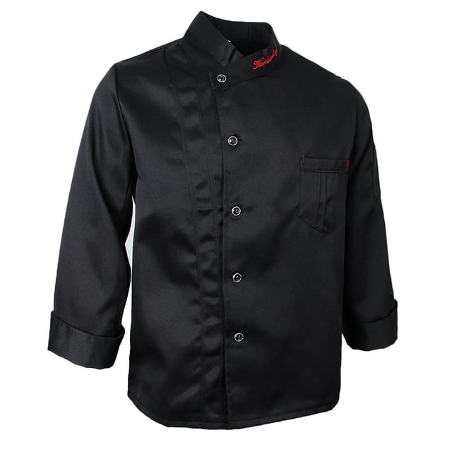 Shop Coat Cafe Hall Manga larga Cocina Coat Cook Shirt Unisex Negro XL Colco Uniforme del cocinero de los hombres de las mujeres