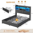 thumbnail image 3 of Mabor Farmhouse Queen Bed Frame with Bookcase Headboard & 6 Drawers, Rustic Wooden Bed Frame Queen Size with Charging Station and LED Lights, Bed with Metal Slats Support,No Box Spring Needed,Black, 3 of 8