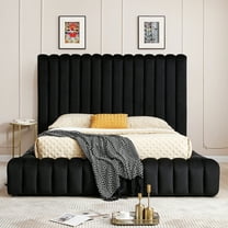Avalon Velvet Upholstered Full Platform Bed in Black