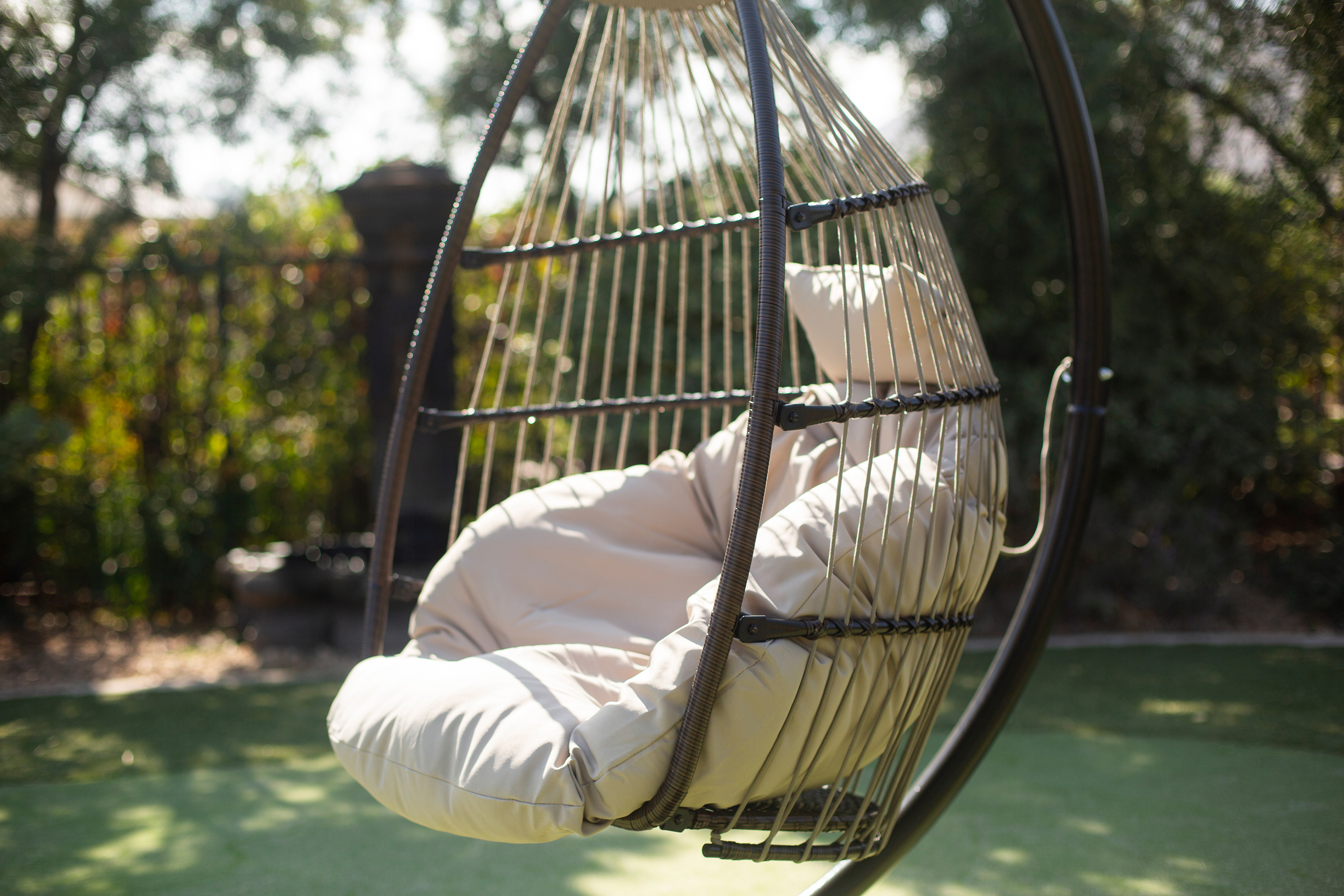 Barton Hanging Egg Swing Chair UV-Resistant Soft Cushion Large Basket Patio Seating, Beige - image 5 of 7