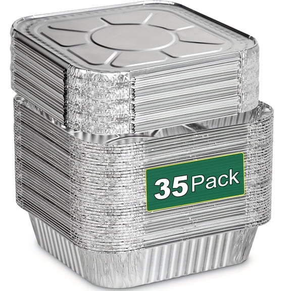 35Pack 8x8 Aluminum Pans with Lids - Disposable Square Foil Pans, Aluminum Tin Foil Baking Pan, Food Containers for Baking, Cooking, Heating Cakes, Bread