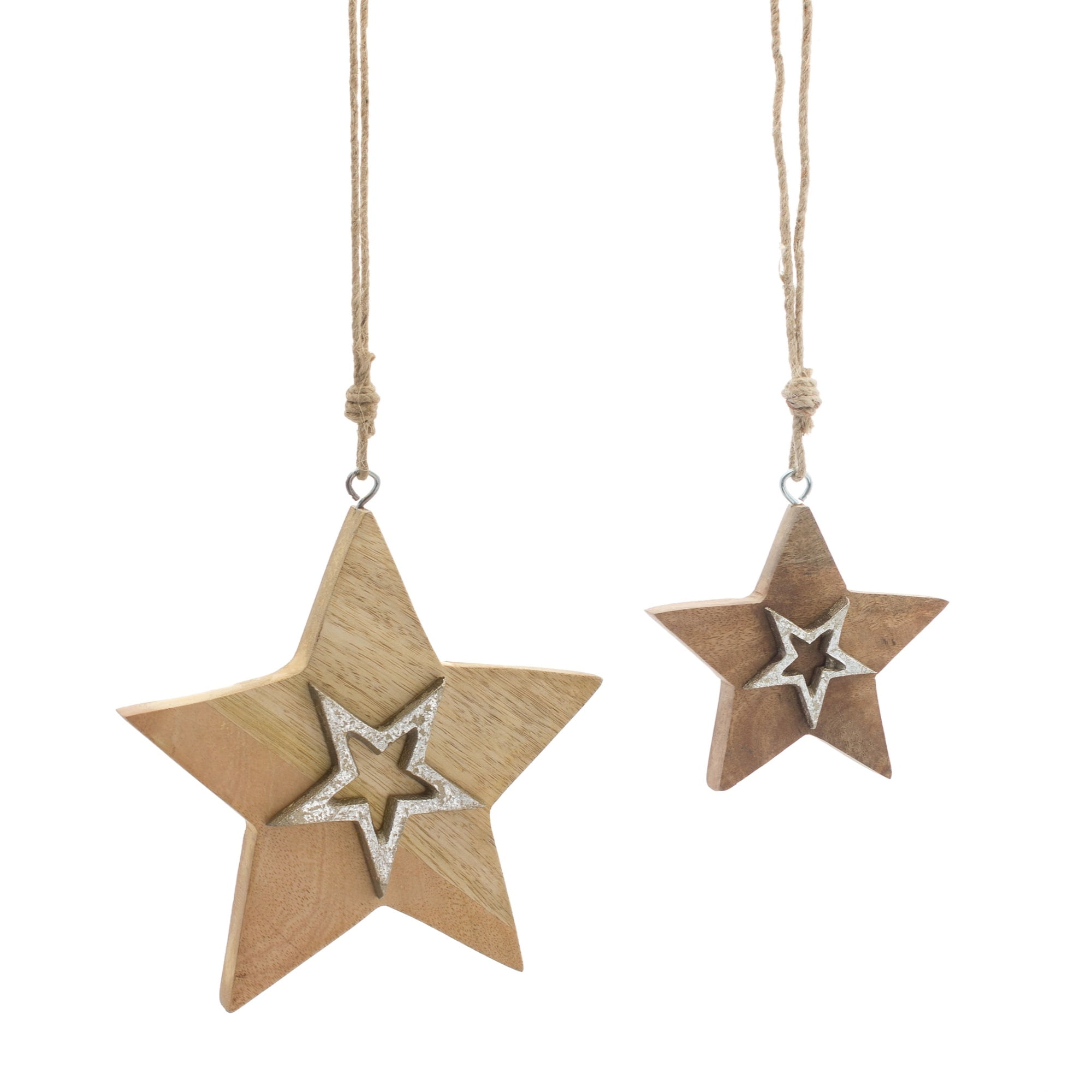 Star Ornament (Set of 2) 3.5"H, 7.5"H Wood