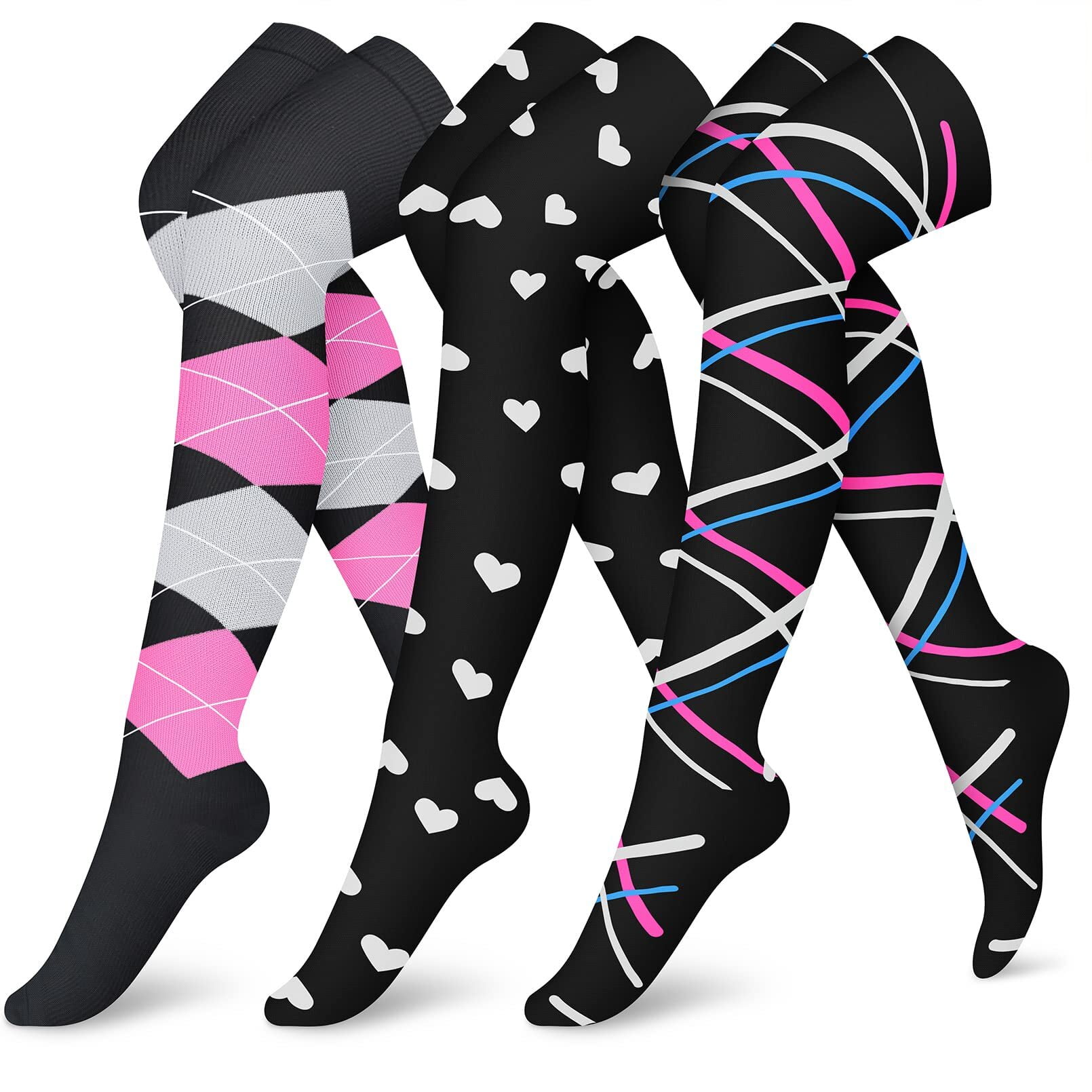 3 Pairs Thigh High Compression Socks for Women and Men Circulation 20