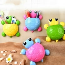 SPRING PARK Creative Cute Cartoon Tortoise Kids Wall Suction Cup Mount Toothbrush Toothpaste Holder Pencil Pen Container Box Travel Organizer Plastic Pocket Storage Organizer