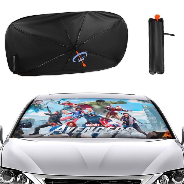 Vengadores Sombrilla Solar para Auto - Protector de Parabrisas Plegable | Cortina Solar Delantero | Bloqueo UV y Aislamiento de Calor 133x73cm