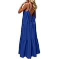 thumbnail image 6 of Women's Summer Maxi Dress Plus Size Solid Color Blackless Dress flowy Swing A Line Dress 2026 Casual Boho Sleeveless Spaghetti Strap Smocked Tiered Long Beach Sundresses for Women, 6 of 8