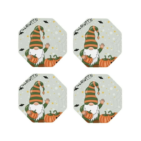 

Fuzoiu Gnome Holding A Pumpkin Print Leather Coasters Set Drink Coasters Set of 4 for Tabletop Protection Durable PVC Coasters Home Décor and Housewarming Gift-Octagon