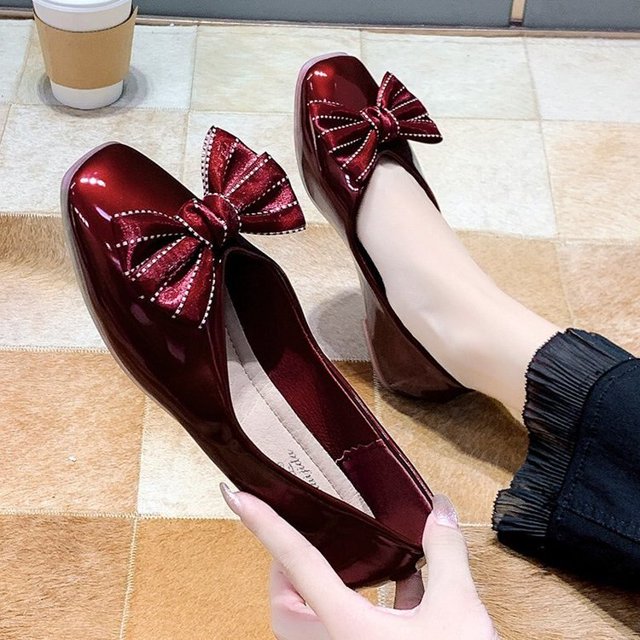 Nueva moda para mujer, zapatos planos de goma con punta cuadrada y lazo de Color sólido informales para mujer, zapatos negros elegantes para mujer, zapatos planos de otoño 202237 Gao Jinjia LED