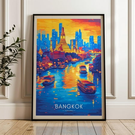 Bangkok Travel Poster - Thailand Wall Art Print, Illustration Poster, Temple Artwork, Home & Office Decor, Gift Idea, Wat Arun Travel Print Wall Art, Modern Wall Decor, 24x36 UNFRAMED