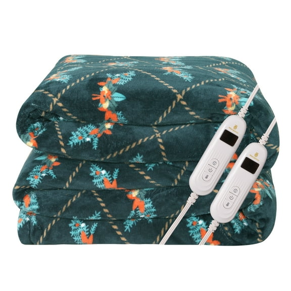 Marquess Green Polyester MicroPlush Sherpa and Reversible Flannel Electric Blanket, Queen