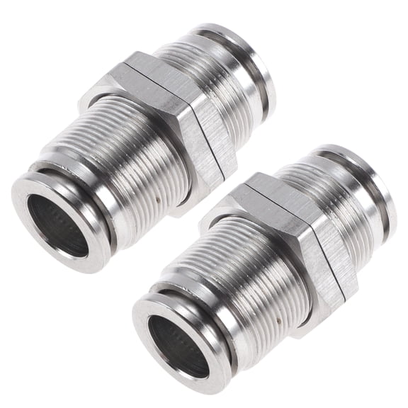 Unique Bargains Push to Connect Air Fittings 1/2" Bulkhead Union 304 Stainless Steel 2 Pcs Silver Tone