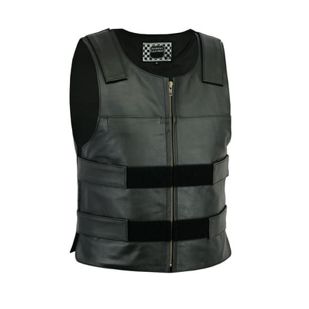 Men Replica Bullet Proof style Leather Motorcycle Vest for bikers Club Tactical