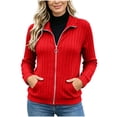 thumbnail image 2 of DailyTrove Women's Ribbed Knit Zip Up Jacket Long Sleeve Stand Collar Casual Outerwear with Pockets, 2 of 5