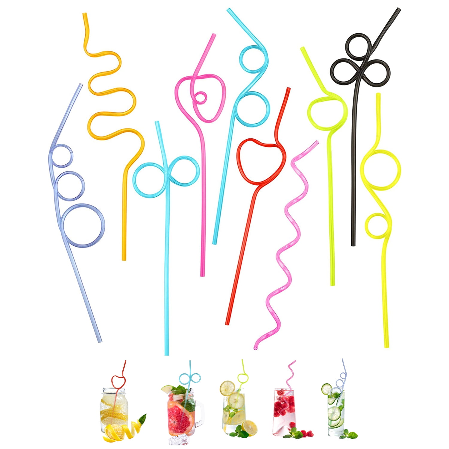 Loopy Straws, Crazy Straws, 10 Pcs Colorful Drinking Straws, Silly