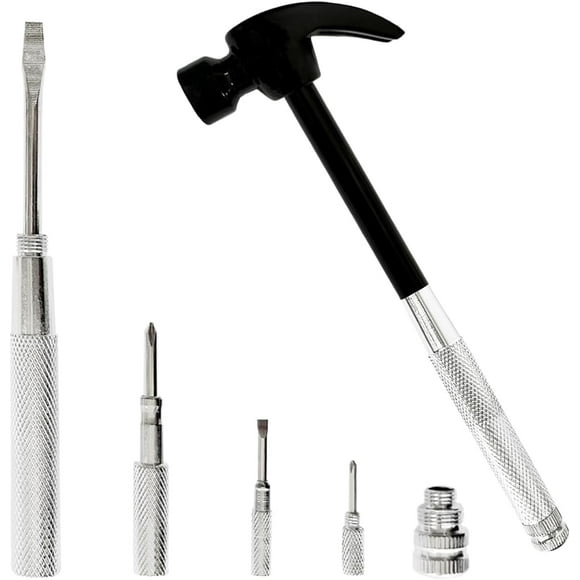 shiyou-Small Hammer 6 in 1 Metal Hammer & Screwdriver, Multitool Camping Hammer Set Screwdriver Hammers Tools Mini Hammer with Screwdriver Hammers Hand Tools Multitool Hammer (Black)