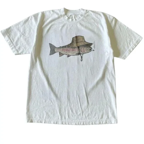 Vintage Smoking Trout Fish Graphic Unisex Tee Gift Tshirt