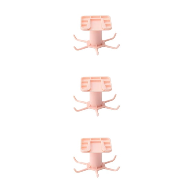 kurtrusly Kitchen Hanger Self-adhesive Replacement Solid Color Rotatable 6 Claw Detachable Cup Brush Rack Holder Accessories Pink 3Set