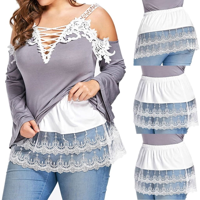 Levmjia Robes Jupes pour Femmes Grande Taille Solde Décontracté Jupe Superposée à Volants en Dentelle Transparente Rallonge Demi-Jupon Jupe Grande Taille