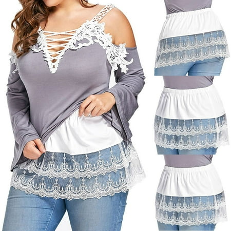 Shiusina Women s Layered Tiered Sheer Lace Trim Extender Half Slip Plus Size Skirt White XXL