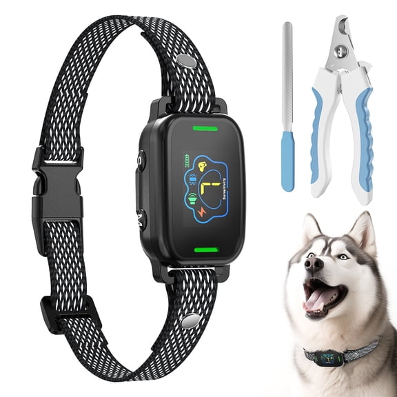 Malleable Dog Bark Collar with Nail Filer & Clipper - Rechargeable Anti Barking Collar for Small, Medium and Large Dogs, Beep Vibration Shock Collar with 7 Adjustable Sensitivity Levels (Black)
