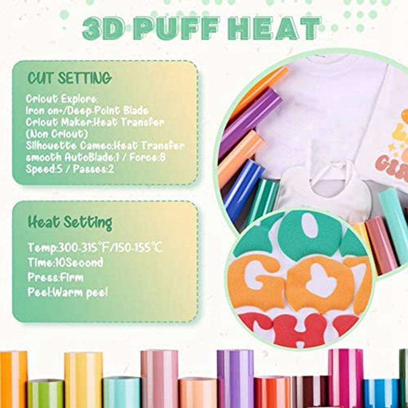 Puff Vinyl Heat Transfer - 36 Sheets 12 X 10Inches 3D Puff HTV Heat Transfer Vinyl for T-Shirts DIY Compatible