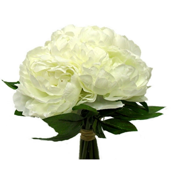 Off-White Peony 11in Artificial Polysilk Faux Fake Open Bloom Flower Bouquet for Craft Home Garden Outdoor Bush Table Arrangement Ceremony Wedding Arch Floral Wall Aisle Decor (Cream, Set of 2)