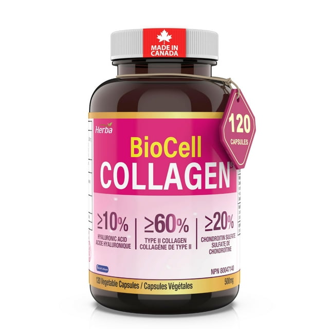Herba BioCell Collagen Capsules 500mg – 120 Vegetable Capsules | Made in Canada