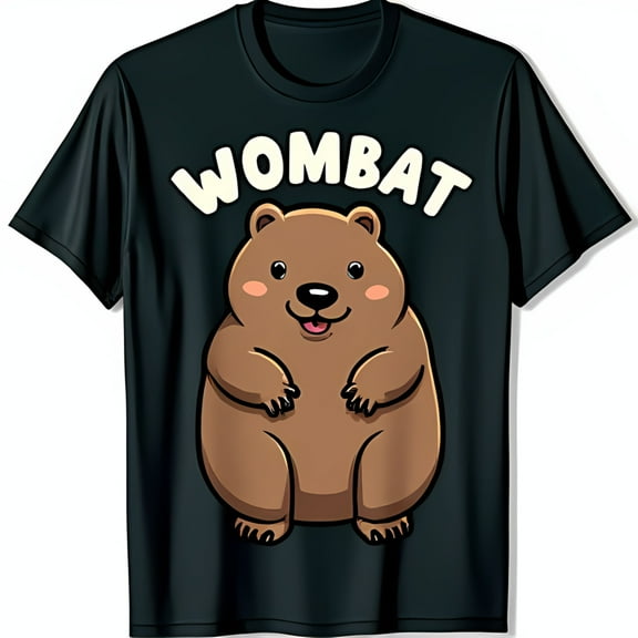 Playful Black T-Shirt with Wombat Graphic Cute Cartoon Design