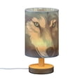 thumbnail image 2 of Wolf Leaves Green Table Lamp USB Bedside Desk Nightstand Lamp Printed Gifts Small Lamp Wood Base for Bedroom Living Room Kids Room College Dorm, 2 of 7